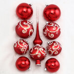 Набор стеклянных елочных шаров с верхушкой Метелица красный