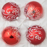 Набор стеклянных елочных шаров Снежный узор 4*75 мм красный
