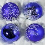 Набор стеклянных елочных шаров Снежный узор 7 см, 4 шт синий