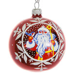 Стеклянный елочный шар Дед Мороз 75 мм красный