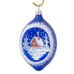 Стеклянная елочная игрушка Сосулька - Зима 11 см, синяя, подвеска
