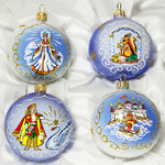 Набор стеклянных елочных шаров Сказки Пушкина 7 см, 4 шт