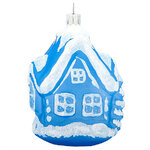 Стеклянная елочная игрушка Домик с Елкой 8 см голубой, подвеска