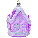Стеклянная елочная игрушка Домик с Елкой 8 см фиолетовый, подвеска