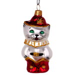 Стеклянная елочная игрушка Кот в Сапогах 8 см, подвеска