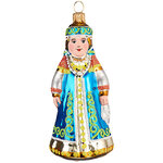 Стеклянная елочная игрушка Фольклор 9.5 см синяя, подвеска