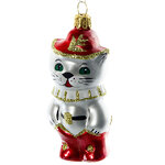 Стеклянная елочная игрушка Кот в Сапогах 8 см, подвеска