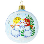Стеклянный елочный шар Снеговички 7 см