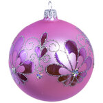 Стеклянный елочный шар Веер 95 мм розовый