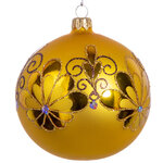 Стеклянный елочный шар Веер 9 см золотой