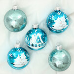 Набор стеклянных елочных шаров Морозко 6 см, 5 шт, голубой