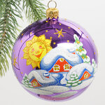 Стеклянный елочный шар Масленица 8 см фиолетовый