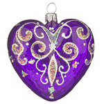 Стеклянная елочная игрушка Сердечко Элегия 6.5 см фиолетовая, подвеска