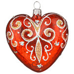 Стеклянная елочная игрушка Сердечко Элегия 6.5 см красная, подвеска