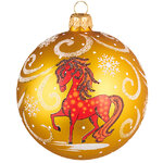 Стеклянный елочный шар Зодиак - Лошадка Клоди 9 см золотой
