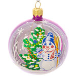 Стеклянный елочный шар Снеговик 7 см розовый