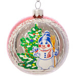 Стеклянный елочный шар Снеговик 7 см красный