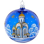 Стеклянный елочный шар Храм 9 см синий