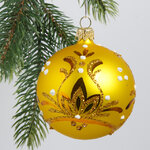 Стеклянный елочный шар Лилия 75 мм золотой