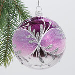 Стеклянный елочный шар Зимнее сияние 85 мм фиолетовый