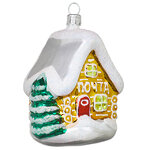 Стеклянная елочная игрушка Домик - Почта 8.5 см золотой, подвеска