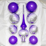 Набор стеклянных елочных шаров с верхушкой Василиса фиолетовый