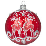 Стеклянный елочный шар Олени 8 см красный