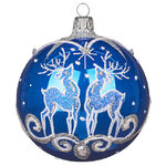 Стеклянный елочный шар Олени 8 см синий