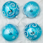 Набор стеклянных елочных шаров Заснеженный 7 см, 4 шт бирюзовый
