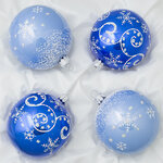 Набор стеклянных елочных шаров Заснеженный 7 см, 4 шт синий
