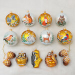 Набор стеклянных елочных шаров Лесная Сказка 5-9 см, 13 шт