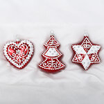 Набор елочных игрушек Пряничный, 3 шт, красный, стекло