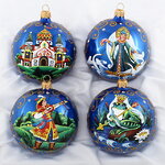 Набор стеклянных елочных шаров Царевна-Лягушка 8 см, синий, 4 шт