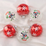 Набор стеклянных елочных шаров Снегири 5 см красный, 6 шт