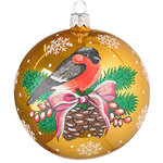 Стеклянный елочный шар Снегирь 9 см желтый