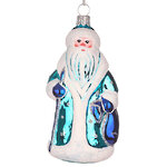 Стеклянная елочная игрушка Дед Мороз 11 см голубая