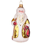 Стеклянная елочная игрушка Дед Мороз 11 см золотая