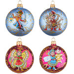 Набор стеклянных елочных шаров Муха-Цокотуха 8 см, 4 шт