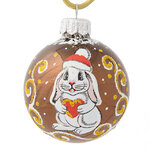 Стеклянный елочный шар Зодиак - Кролик с сердечком 6 см шоколадный