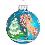 Стеклянный елочный шар Зодиак - Лошадка Алиса 6 см синий