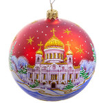 Стеклянный елочный шар Русь 11 см красный