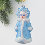 Стеклянная елочная игрушка Снегурочка 8 см голубая, подвеска