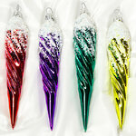 Набор елочных игрушек Сосульки Спираль 14 см разноцветные непрозрачные, 4 шт, стекло, подвеска