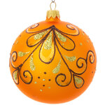 Стеклянный елочный шар Камелия 9 см оранжевый