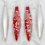 Набор елочных игрушек Сосульки Прелесть 14 см белые с красным, 4 шт, стекло, подвеска