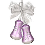 Стеклянное елочное украшение Колокольчики Дуэт 18 см сиреневые, подвеска