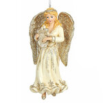 Елочная игрушка Прекрасный Золотистый Ангел с музыкальным инструментом блондинка 13 см, подвеска