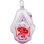 Стеклянная елочная игрушка Домик с Лисой 8.5 см фиолетовый, подвеска