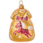 Стеклянная елочная игрушка Зодиак - Лошадка Пина 10 см золотая