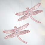 Елочная игрушка Стрекоза Эннолия 10 см, 2 шт, розовая, подвеска
